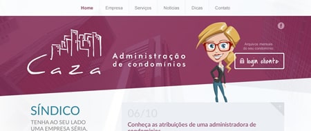 Site criado para Caza Administração de Condomínios