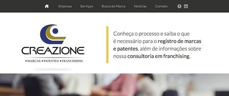 Site criado para Creazione Marcas, Patentes e Franchising